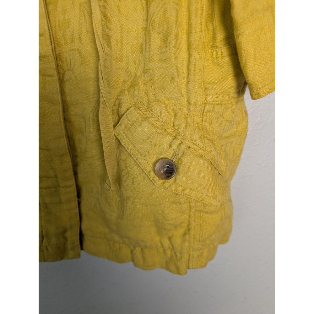 Coldwater Creek Jacket Womens 10 Yellow Linen Floral Pockets Short Sleeve - Picture 3 of 8